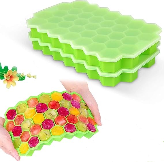 Silicone Honeycomb Ice Tray with Lid — 37 Cubes |  Food Grade | BPA Free
